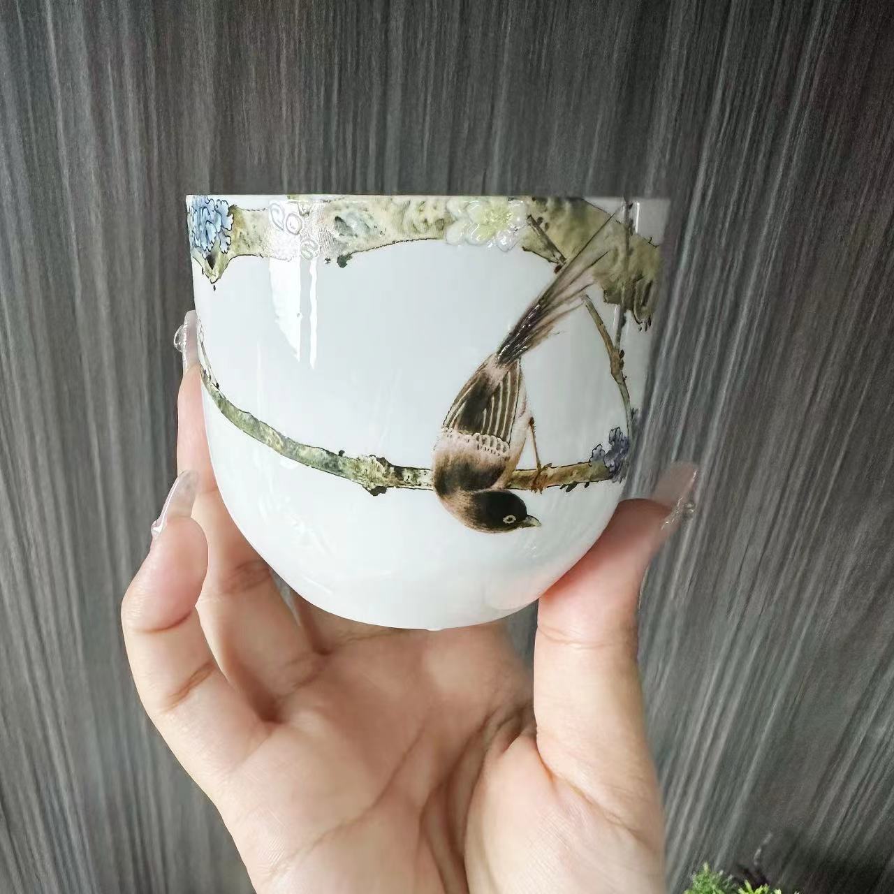 Retro flower-and-bird series ceramic bone China tableware set, Chinese ink-wash style imperial garden style carved ceramic tableware Item Picture