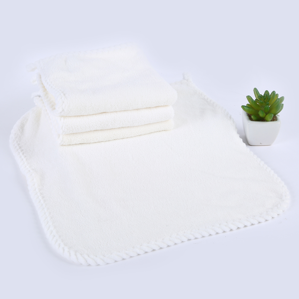 玺球方巾珊瑚绒加厚吸水白色挂巾35*35CM