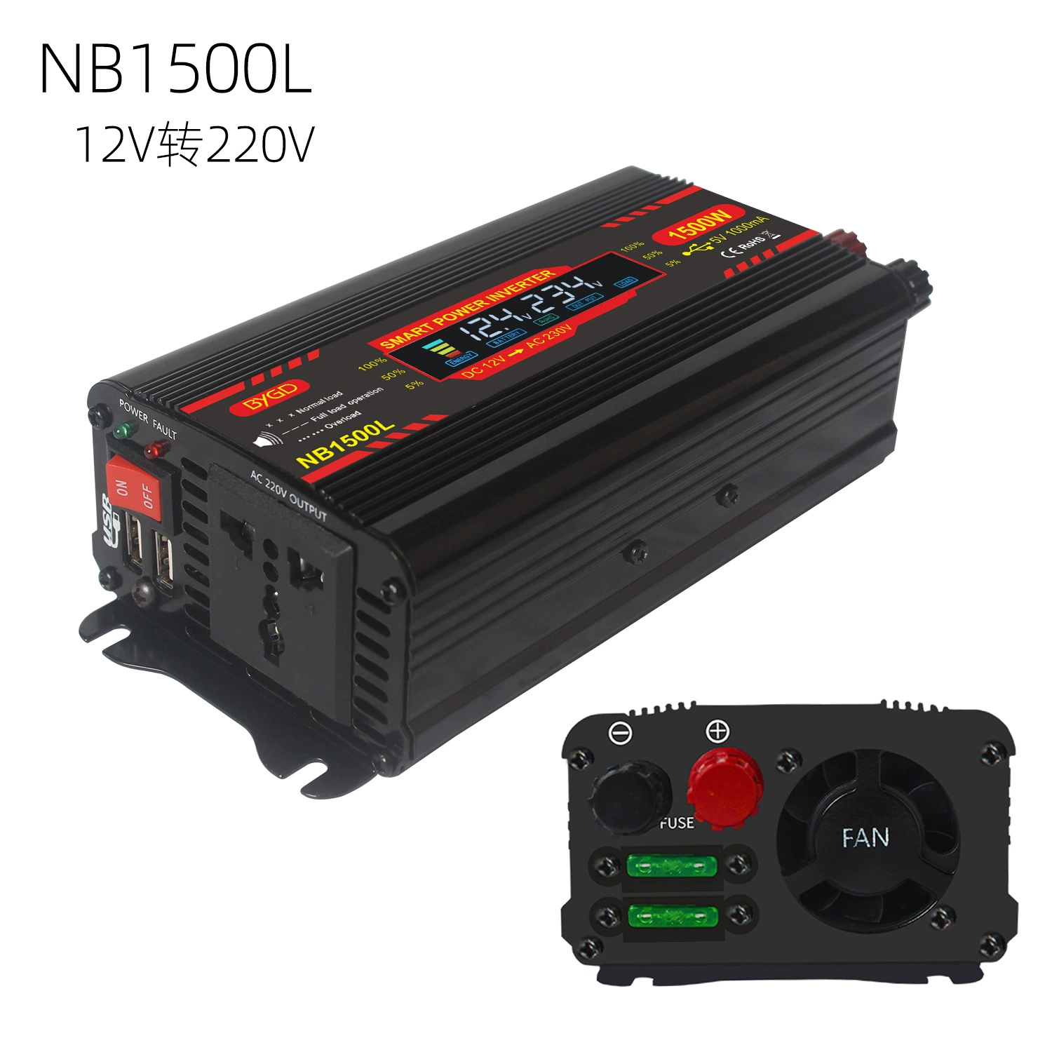 1000W1500w Car Inverter 600W 12V To 220V Digital Display Power Inverter