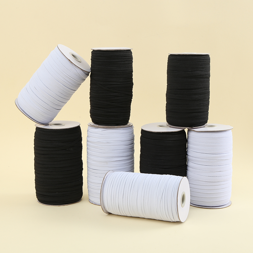 厂家直供黑白单层扁宽筒装进口乳胶高弹力0.3cm-1.2cm走马带松紧带袖口服装辅料织带跑马带批发