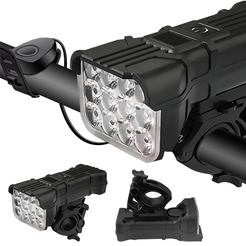 BK12USB charging wire control bike headlight Mountain bike horn headlight night riding light Riding flashlight electronic bell