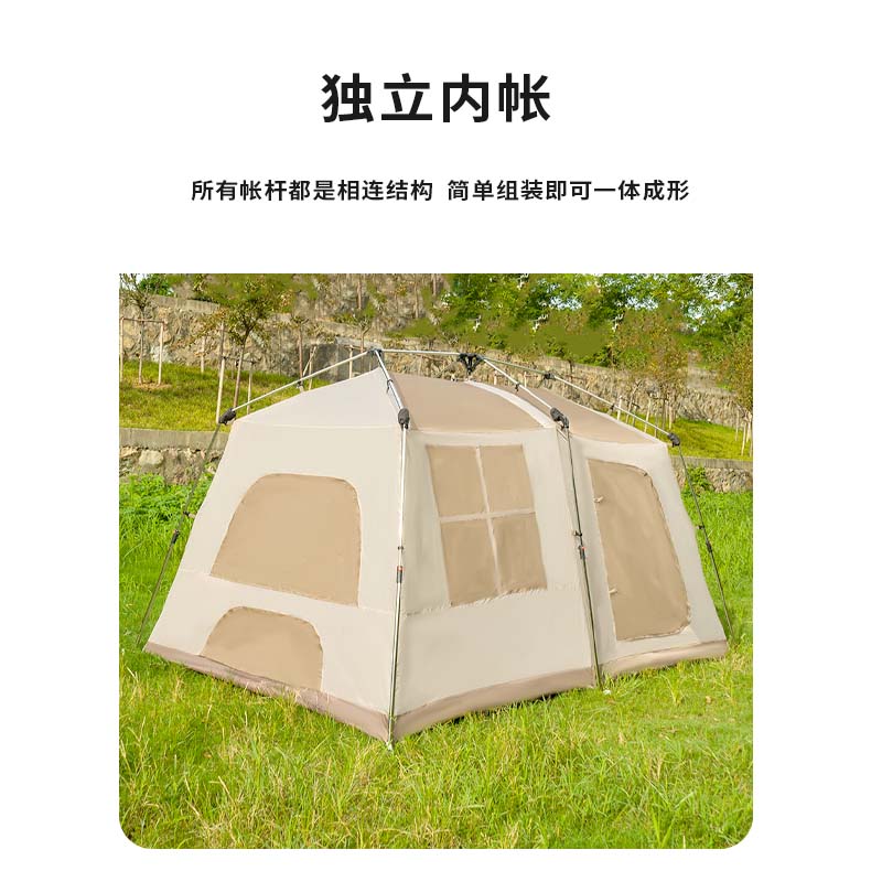 The Xanoduji outdoor ridge tent comes with an enlarged canopy, a multi-person family rain and sun protection cabin tent, a light luxury camping outdoor fashion 4-5 person tent Application Scenario