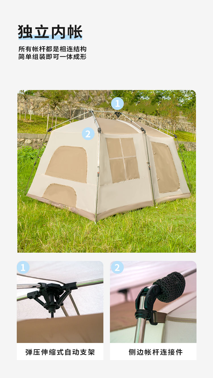The Xanoduji outdoor ridge tent comes with an enlarged canopy, a multi-person family rain and sun protection cabin tent, a light luxury camping outdoor fashion 4-5 person tent pic 5