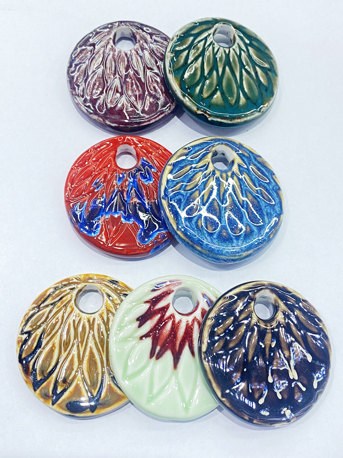 Ceramic Large Porcelain Pieces Peacock Open Screen Large Round Piece Loose Beads Large Pendant Accessories Sweater Chain