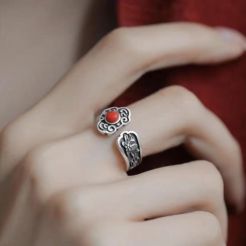 思兰银饰925银如意戒指南红戒指复古风戒指详情图2