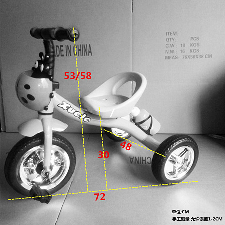 新款儿童三轮车小孩脚踏车手推三轮车外贸款甲壳虫水壶三轮车详情2