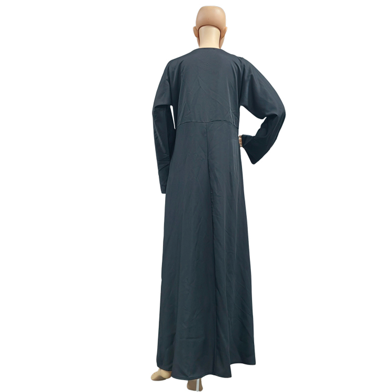 Muslim fashion European and American neckline embroidered solid color factory hot sale direct sales daily ethnic style women's long dress elegant plain color details Picture