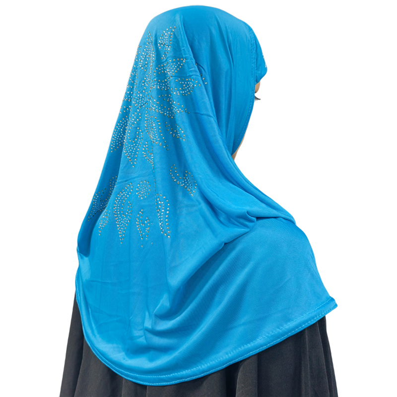 优雅时尚头巾热卖穆斯林女款纯色头巾带蕾丝纯色烫钻均码迪拜传统日常民族风格头巾优雅图