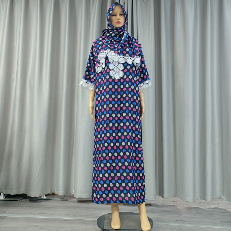 Factory direct sales, cross-border European and American hooded Amazon home wear, African women's hooded scarf, short-sleeved printed flower long robe dress, party wear Application Scenario