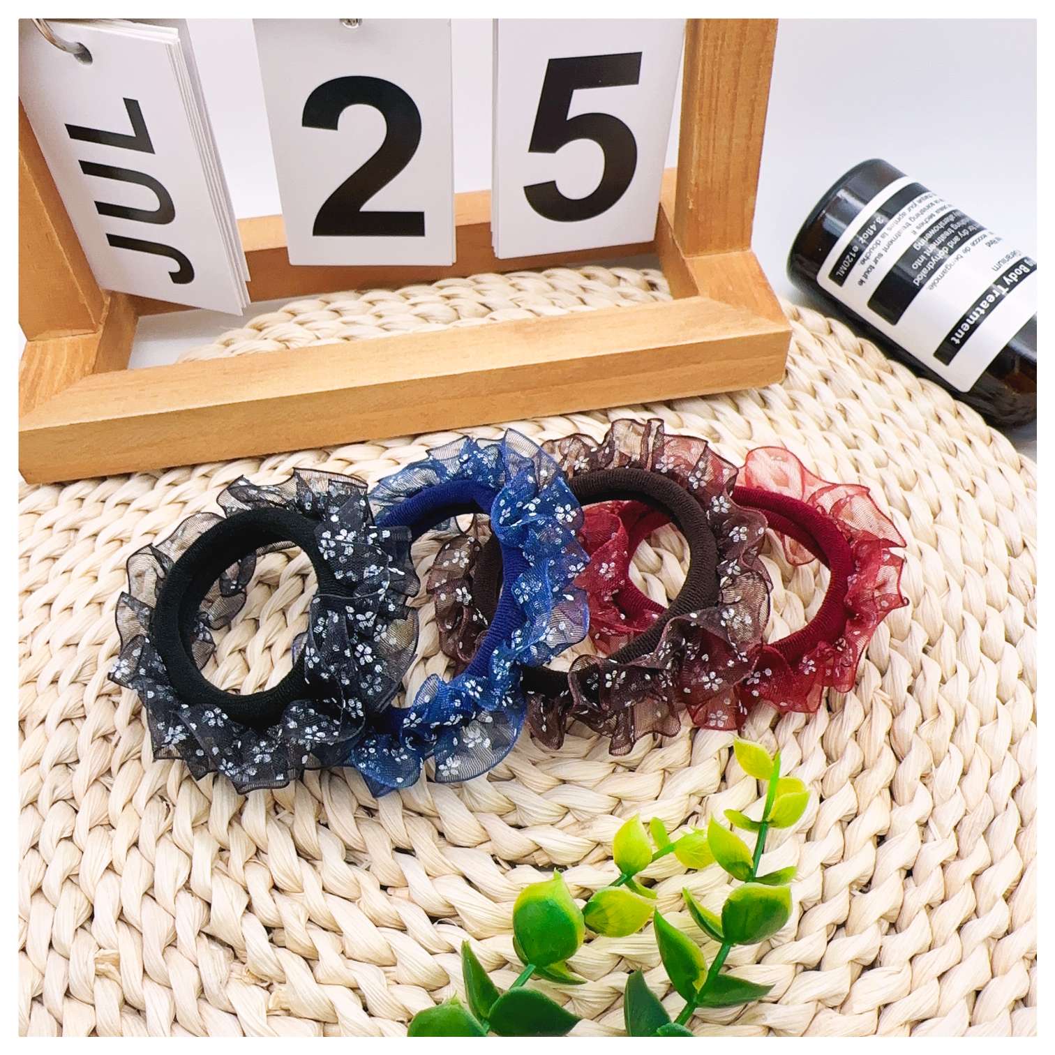 【 100-piece set 】 Printed single-layer yarn knitted leather band hair accessory for adults Specification image