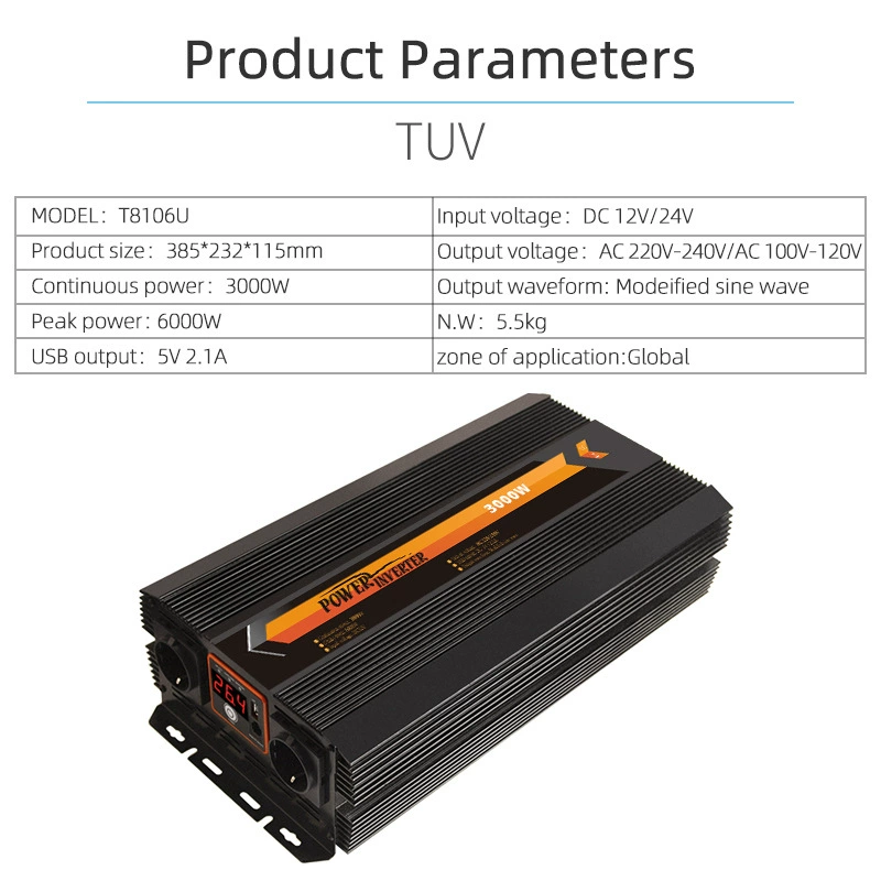 德国亚马逊离网修正弦波逆变器3000w12V转220V跨境车载逆变器 详情图2