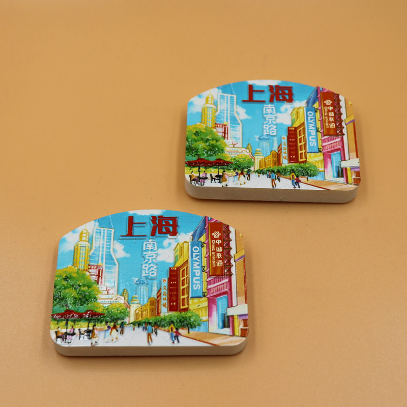 Original design Q-version 3D resin UV printed fridge magnets for Nanjing Road Pedestrian Street in Shanghai, customized creative tourism souvenirs and gifts in Shanghai Application Scenario