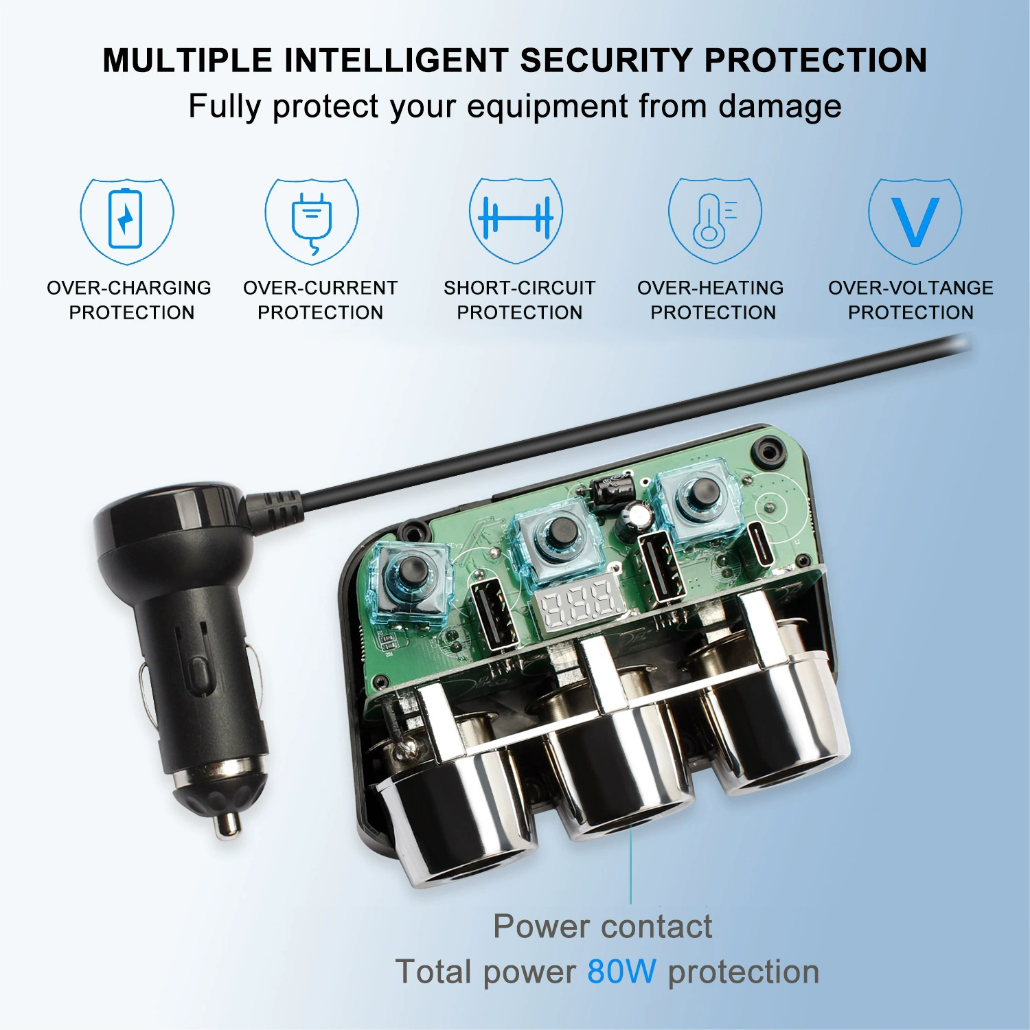A Car Towed Three Point Cigarette End 12V-24V Power Adapter 3100Ma Independent Switch Output Item Picture