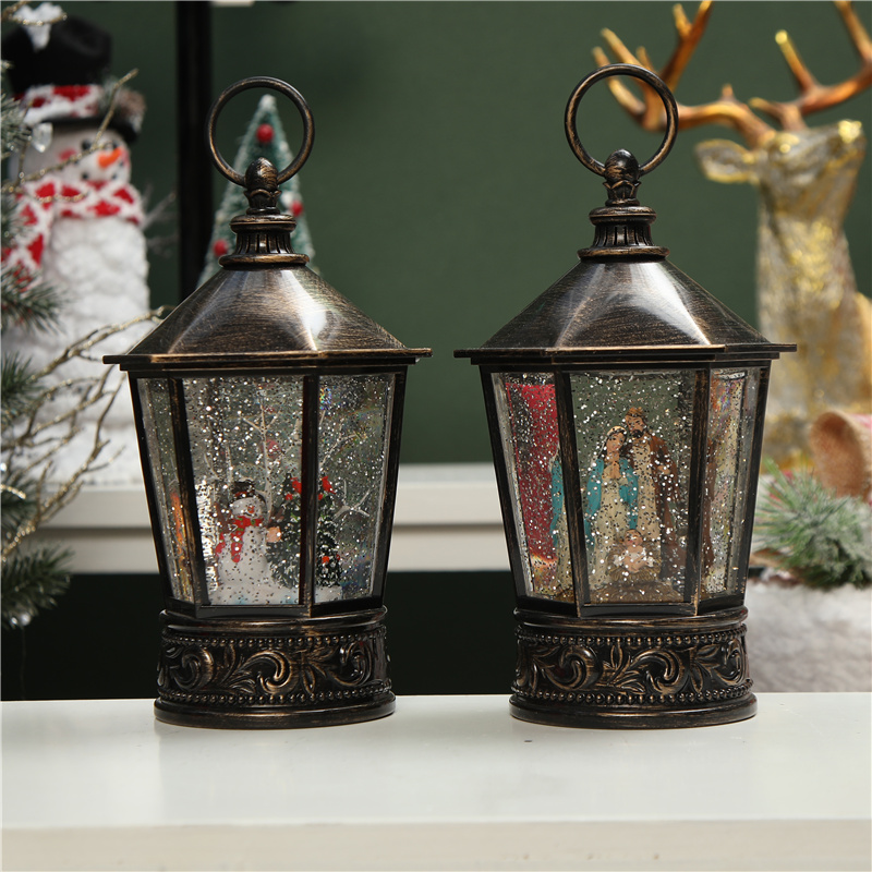 WDL-20116六角风灯雪人老人宗教圣诞节装饰灯圣诞水灯礼物礼品店面摆件小风灯白底实物图