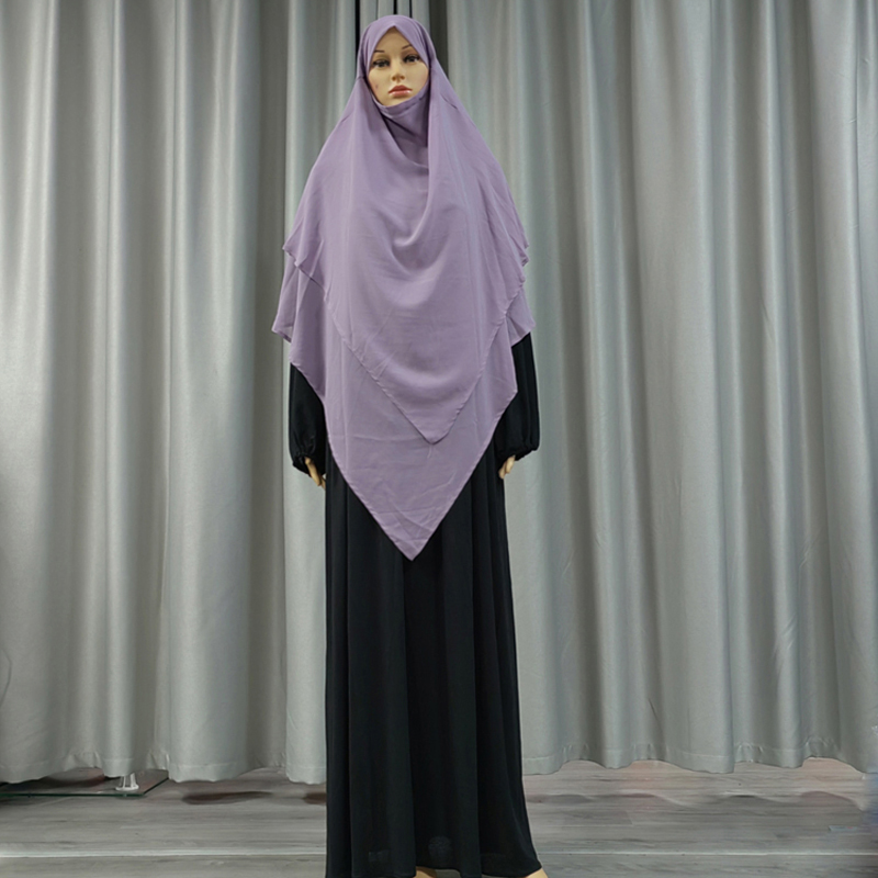 New cross-border factory direct sales Muslim solid-color chiffon headscarf, front two and back two long, fashionable European and American new multi-color women's headscarf chiffon details Picture