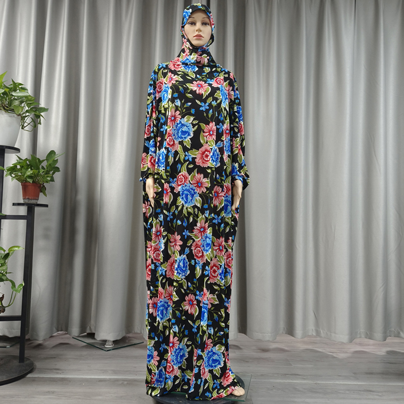 Nuevo estilo moda de moda best sellers mujeres tamaño más grande musulmán con capucha robe estampado flores grandes color sólido oriente medio europa y américa vestido largo con capucha Application Scenario