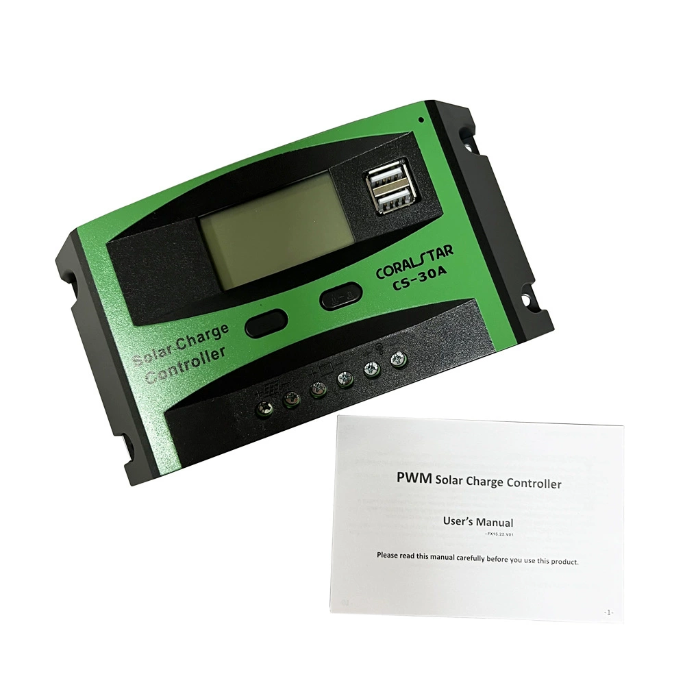 30A Solar Pwm Off-Grid Controller With Dual Usb 12V24v Solar Charger Specification drawing