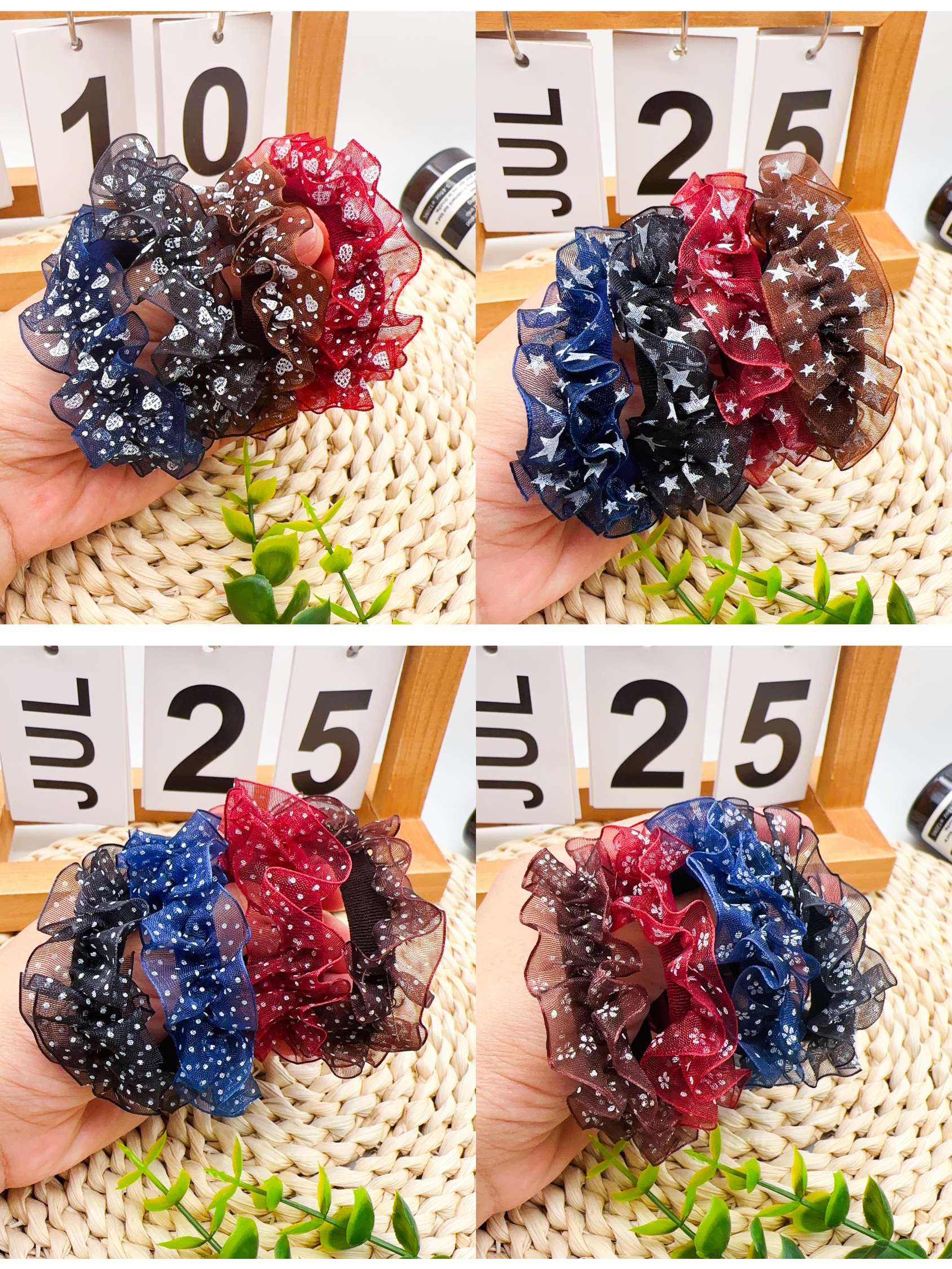 【 100-piece set 】 Printed single-layer yarn knitted leather band hair accessory for adults details Picture