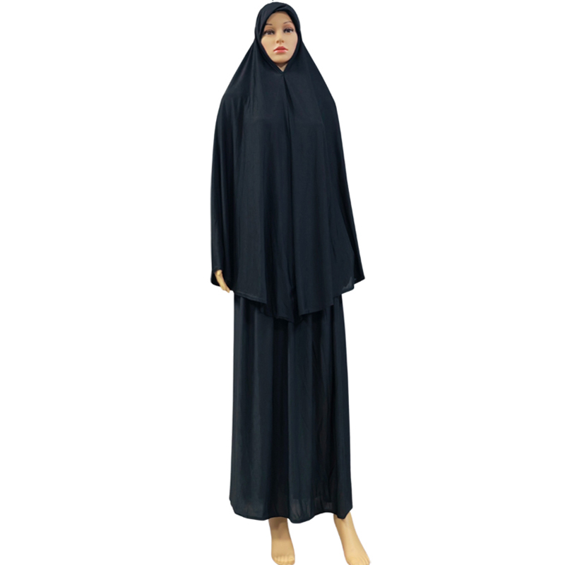 穆斯林纯色长裙两件套 优雅时尚工厂热卖连帽长头巾下裙两件套优雅时尚女款民族风套装图