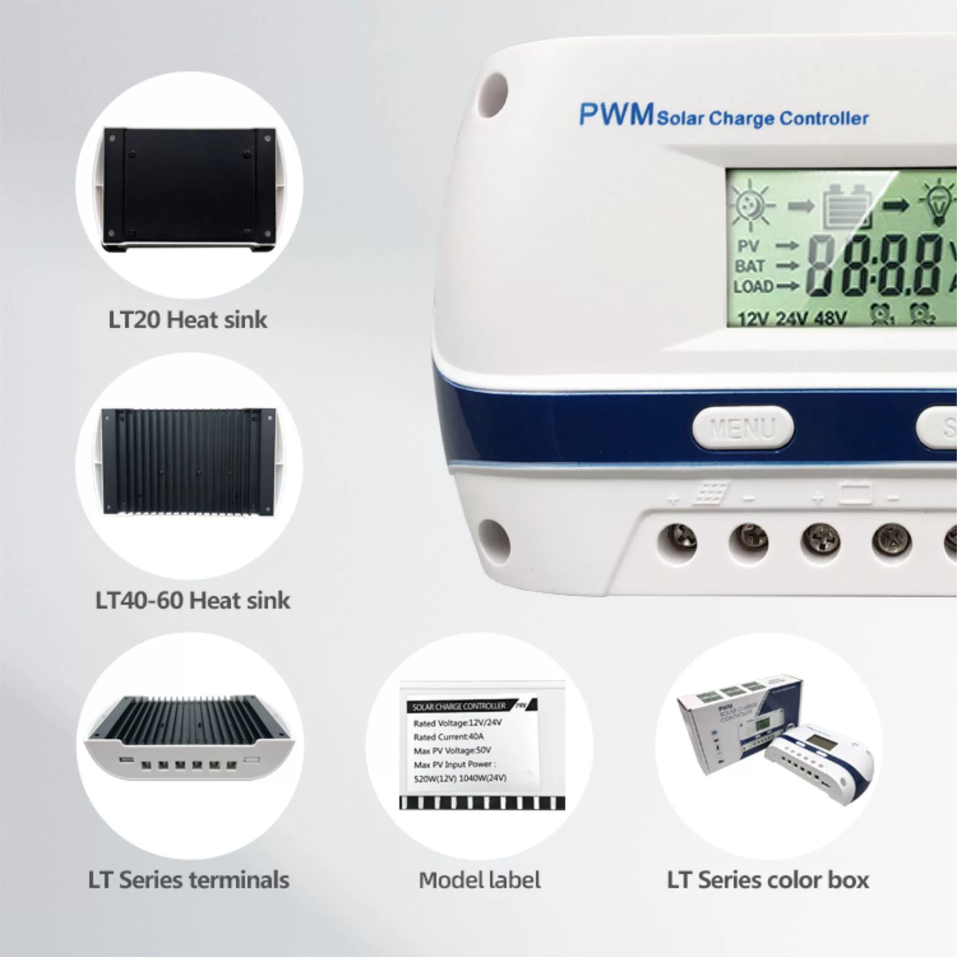 Solar Controller 12V24v48v Photovoltaic Panel Off-Grid System Charging Controller Specification drawing