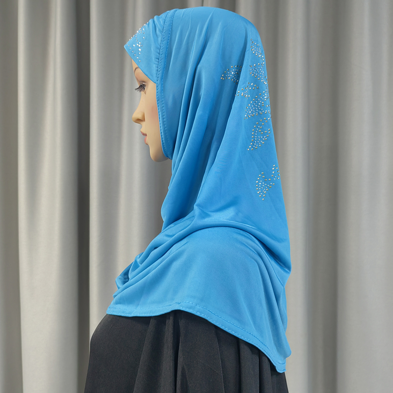 Elegant Fashion Headscarf Hot Sales Muslim Women's Solid Color Headscarf With Lace Solid Color Hot Diamond Uniform Size Dubai Traditional Daily National Style Headscarf Elegant details Picture