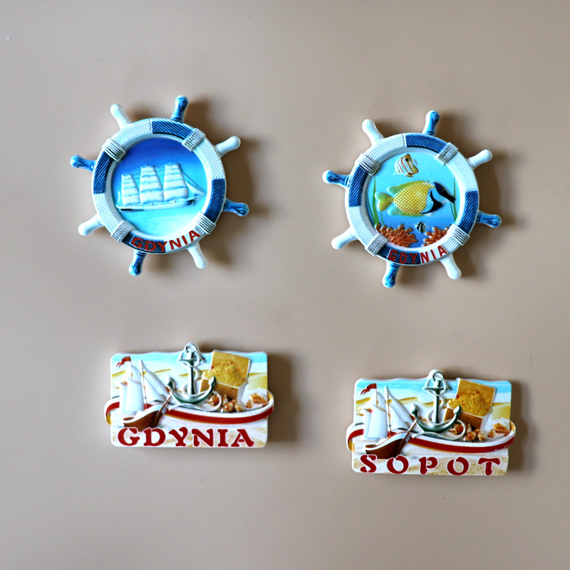 现货 厂家直销波兰创意磁性贴 海洋卡通树脂冰箱贴定制批发