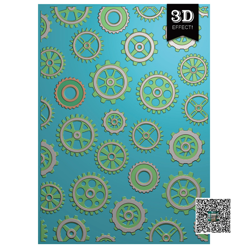 3D塑料压花模板 凹凸板印夹纹理夹立体3D Embossing Folder (齿轮) 8523