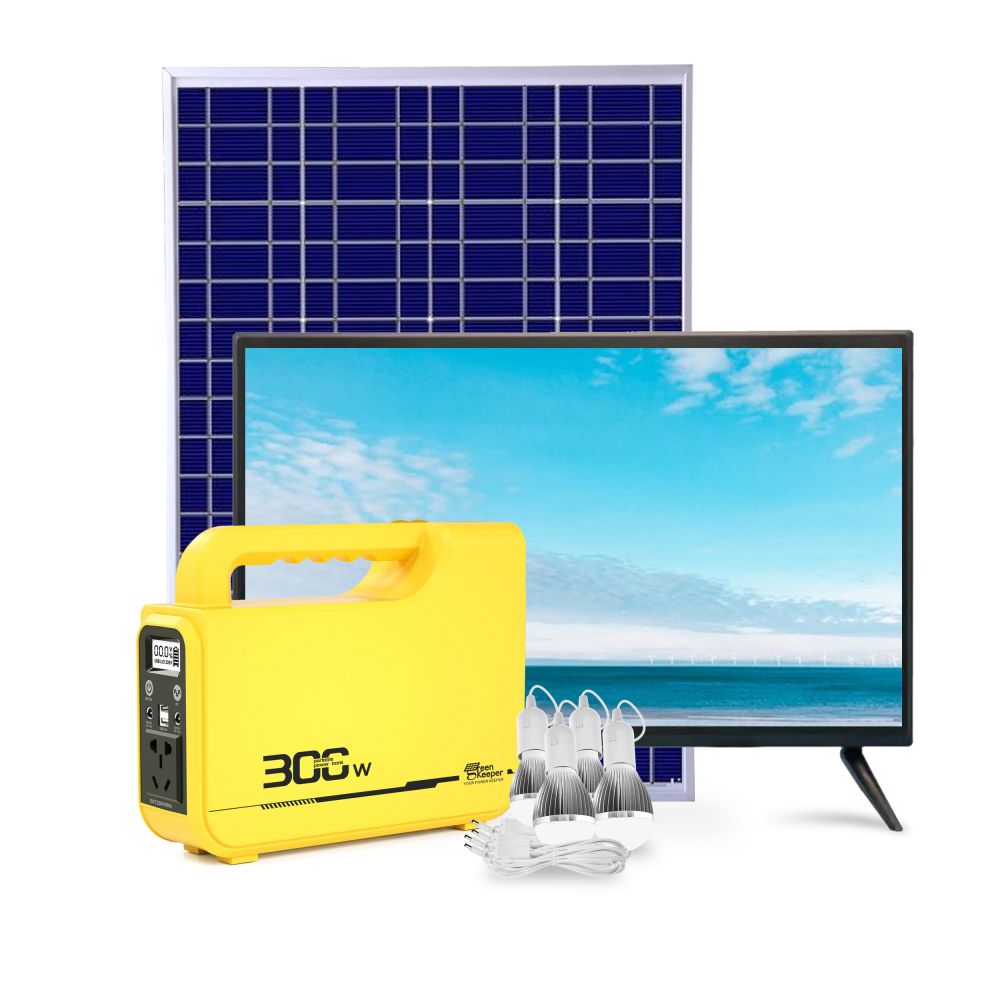 热卖房子太阳能供电系统DC12V 32英寸太阳能电视机300w发电站灯泡家用套件