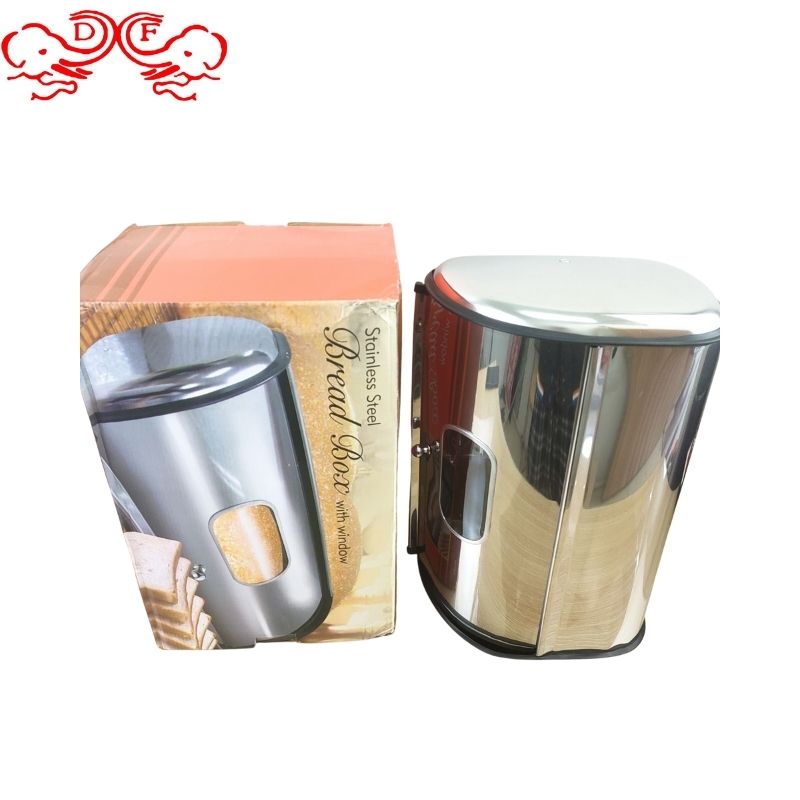 DF99627 European-style kitchen window inner cover drum-shaped stainless steel mirror-polished bread storage box, flip cover organization box, snack storage box, DF Tradinghouse details Picture