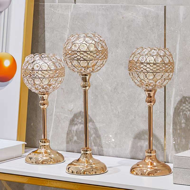 现代欧式烛台摆件金属铁艺浪漫奢华水晶蜡烛台客厅玄关家居装饰品