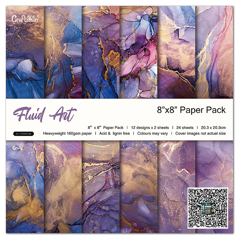 Cross-border exclusive DIY handmade scrapbook planner material 8-inch pattern paper background paper (Fluid Art) 24 sheets AC230310 details Picture