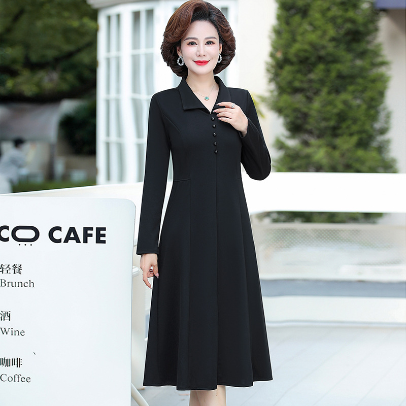 A simple, solid color lapel pullover long-sleeved women's dress for the elderly in autumn, which can be delivered on behalf of the mother Specification image