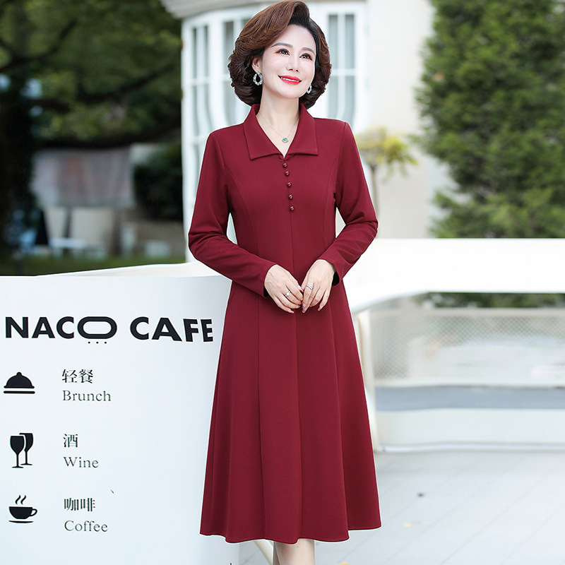A simple, solid color lapel pullover long-sleeved women's dress for the elderly in autumn, which can be delivered on behalf of the mother details Picture