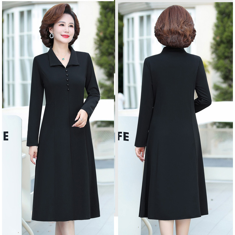 A simple, solid color lapel pullover long-sleeved women's dress for the elderly in autumn, which can be delivered on behalf of the mother Item Picture
