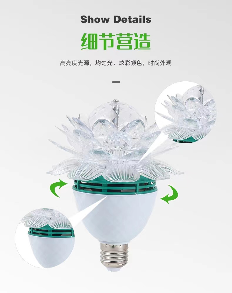 外销迷你旋转动态舞台灯家用E27RGB莲花灯星空灯小夜灯详情4