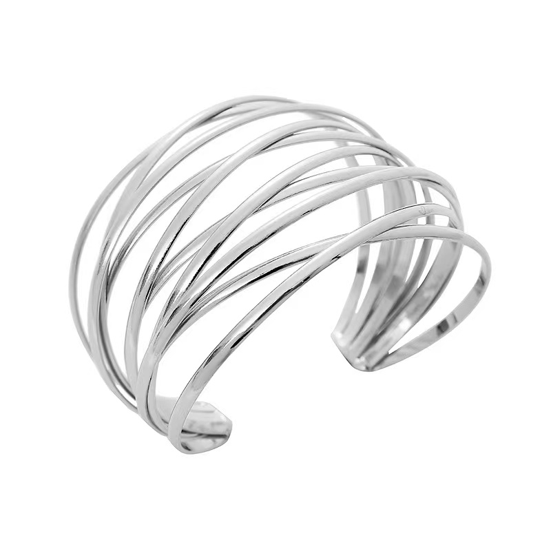 Xiyin's best-selling metal shining open C-shaped adjustable wide-edge bracelet for women from cross-border Amazon in Europe and America Item Picture