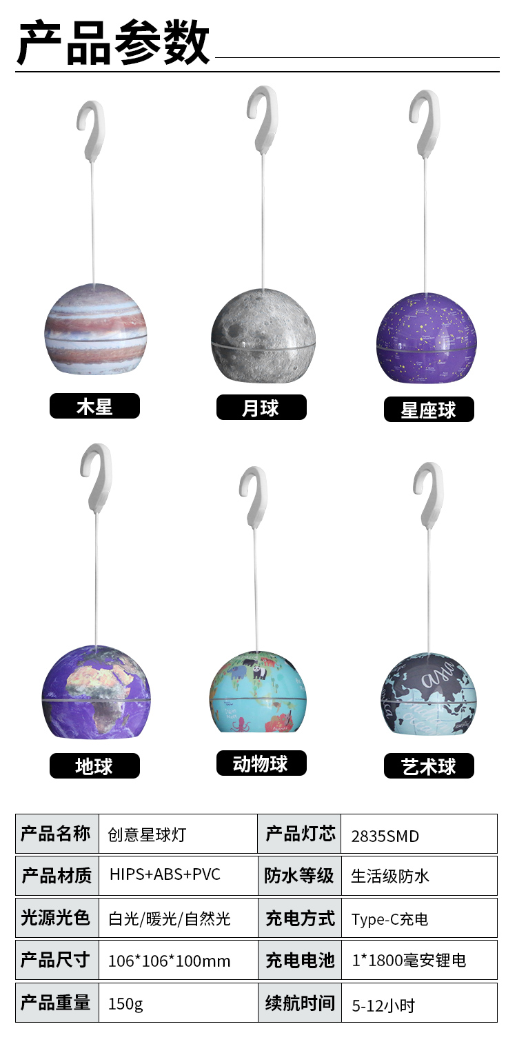 星球灯照明氛围感儿童月球灯地球灯led挂灯详情13