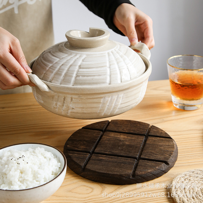 Creative Household Rice Noodles Potato Powder Casserole Placemat Burn Tung Wood Teapot Table Mat Japanese Solid Wood Heat Insulation Mat details Picture