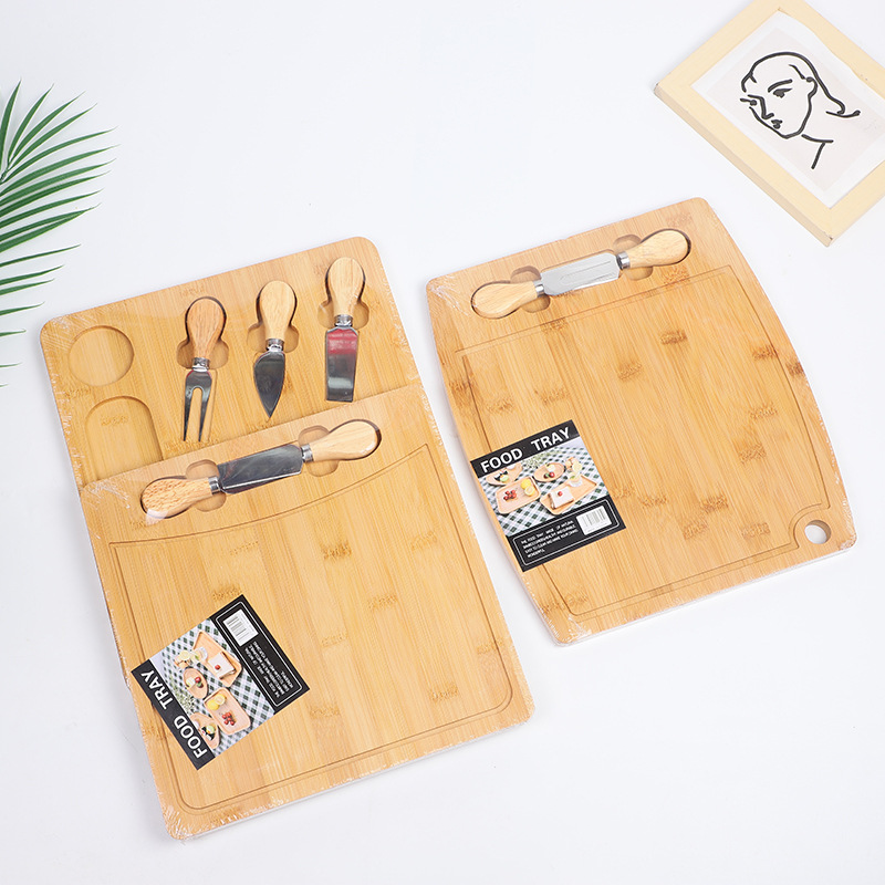 Manufacturers Direct Bamboo Butter Plate Pizza Plate With Knife Butter Plate Set Home Steak Plate Knife And Fork Breakfast Food details Picture