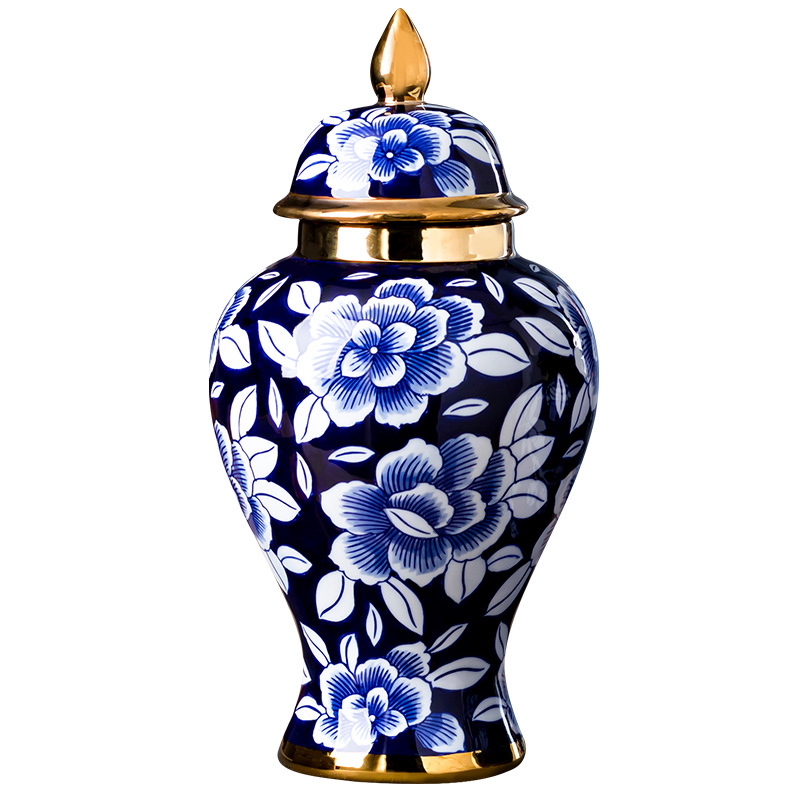 高档陶瓷花瓶装饰摆大号电镀金边图