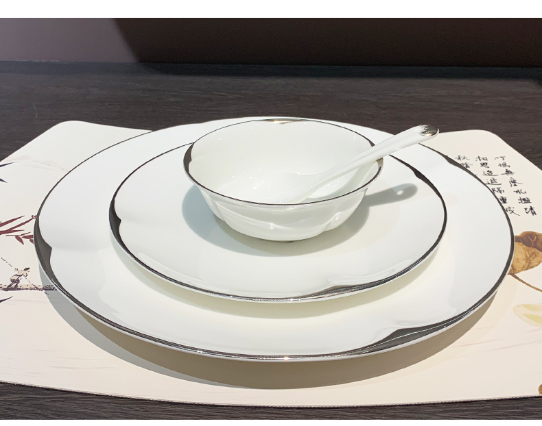 星级酒店用品陶瓷摆台八件套高档餐具简约饭店会所商用金边盘翅碗汤勺套装杯批发详情6