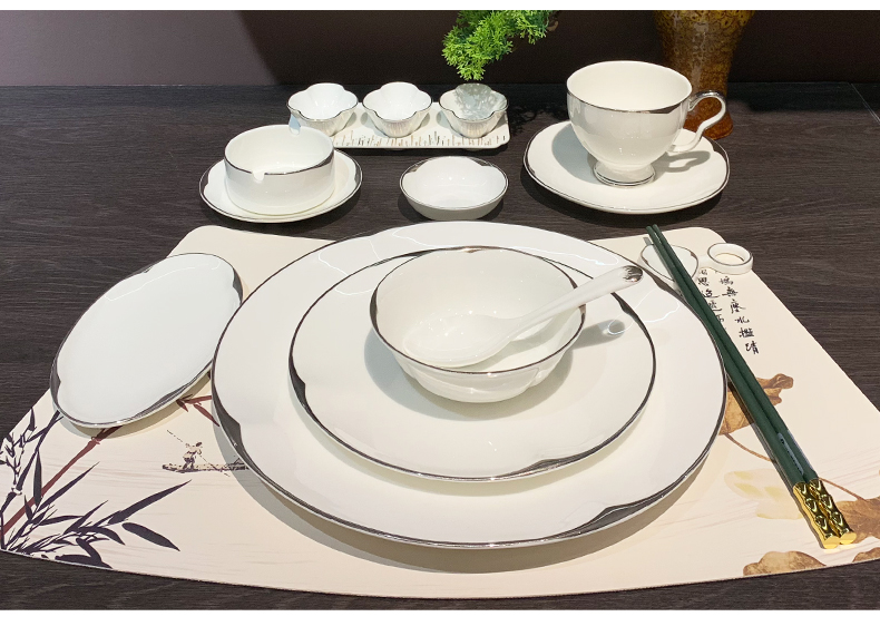 星级酒店用品陶瓷摆台八件套高档餐具简约饭店会所商用金边盘翅碗汤勺套装杯批发详情1