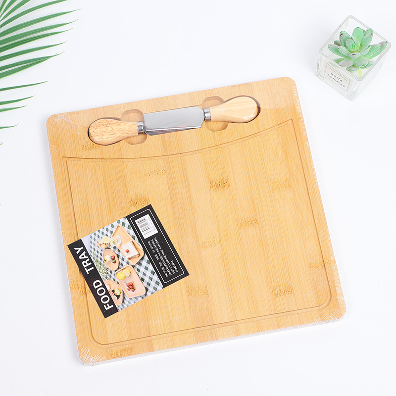 Manufacturers Direct Bamboo Butter Plate Pizza Plate With Knife Butter Plate Set Home Steak Plate Knife And Fork Breakfast Food details Picture