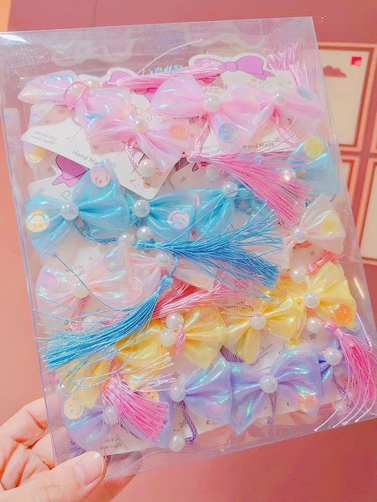 The 2023 new style of Yiwu hair accessories, 2-yuan store mixed batch, popular online hair accessories, cute children's ribbon hair clips, hairpin pairs, popular online style Specification image