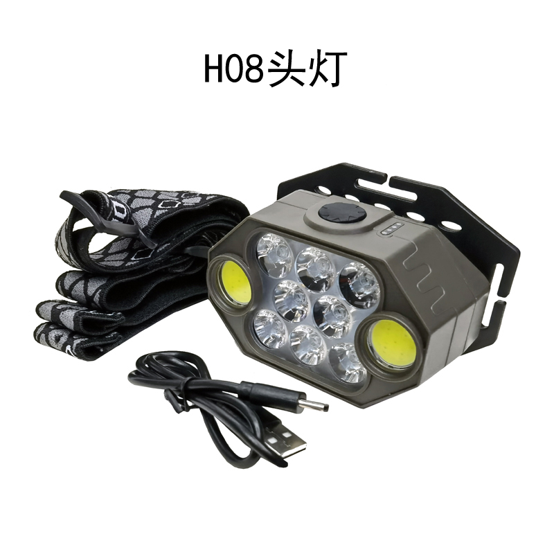 Lámpara de cabeza H08 (8LED+COB) lámpara de cabeza de plástico recargable USB lámpara de cabeza de ciclismo luz de camping al aire libre lámpara de mina lámpara de cabeza de mantenimiento luz de camping luz de pesca Item Picture