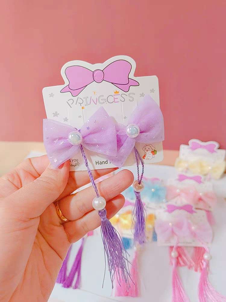 The 2023 new style of Yiwu hair accessories, 2-yuan store mixed batch, popular online hair accessories, cute children's ribbon hair clips, hairpin pairs, popular online style