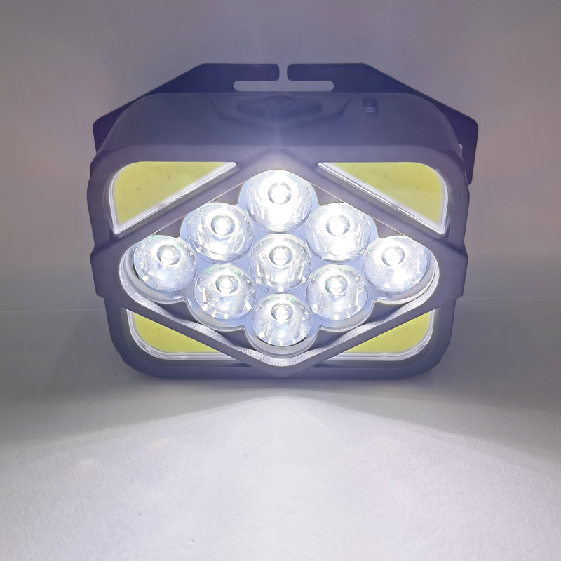 H09 Headlamp (9LED+COB) USB charging plastic headlamp, cycling headlamp, outdoor camping lamp, miner's lamp, repair headlamp, camping lamp, fishing lamp Specification image