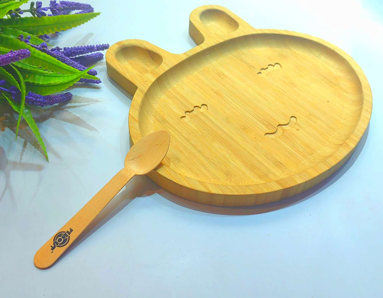 Jiehao Bamboo Wooden Tray Cartoon Rabbit Children's Dinner Plate Bamboo Restaurant Tableware Set Photo Props Sushi Plate Household Solid Wood Support Specification drawing