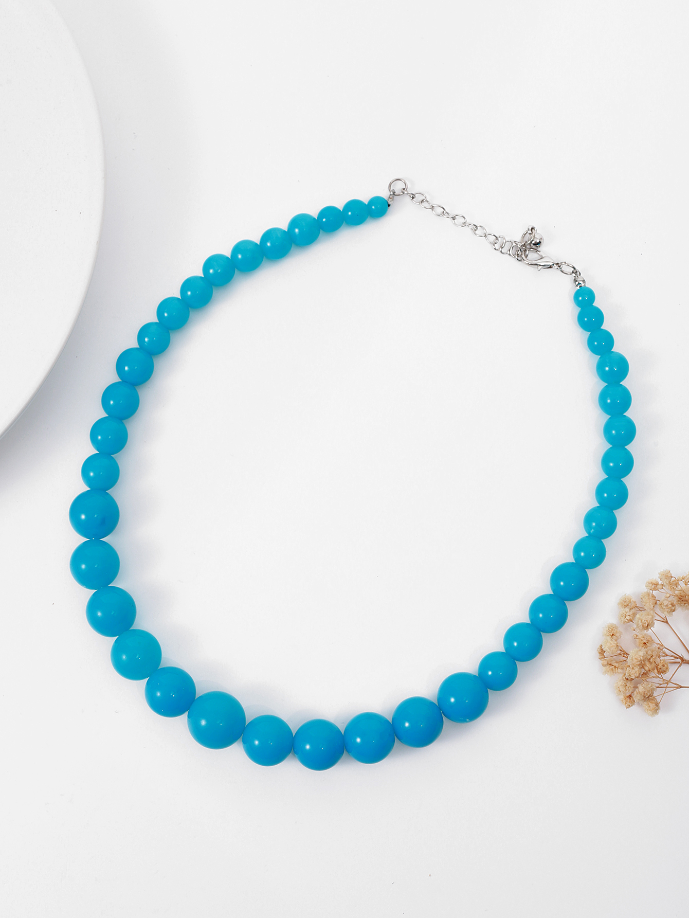 新款饰品欧美时尚亚克力串珠项链 树脂蓝色清新串珠个性锁骨链