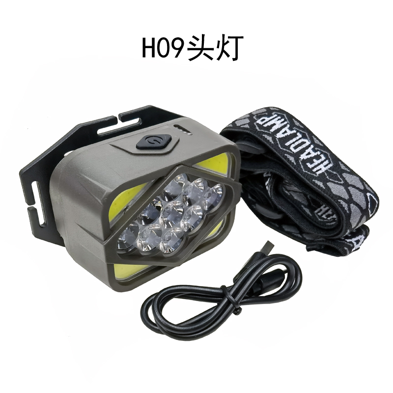 H09 Headlamp (9LED+COB) USB charging plastic headlamp, cycling headlamp, outdoor camping lamp, miner's lamp, repair headlamp, camping lamp, fishing lamp details Picture